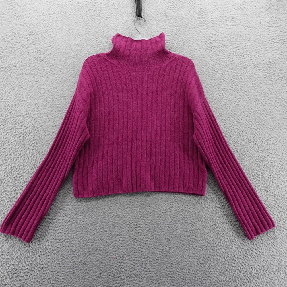 Open Edit Magenta Pink Ribbed Turtleneck Crop Sweater Small‎ NEW
